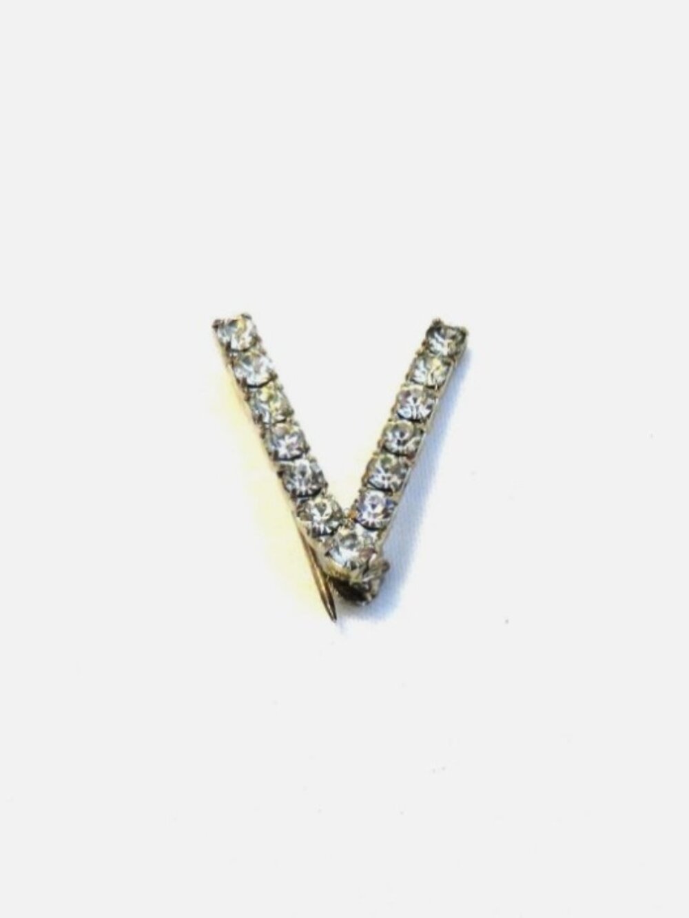 Small 1" Letter V Shaped Clear Rhinestone Brooch Pin